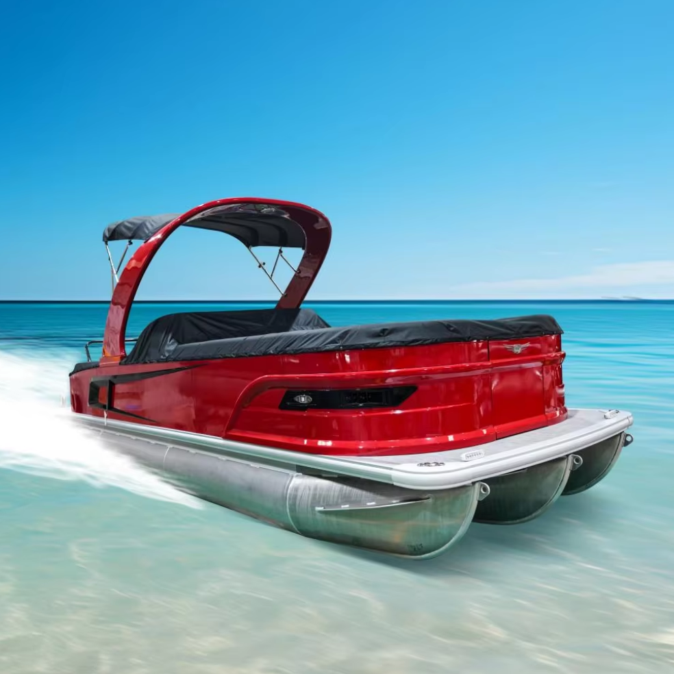2025 Luxury Tritoon RC Yacht Fiberglass Aluminum Wakeboard Boat Pontoon Boat Double Model for Family Drifting Fishing Engine